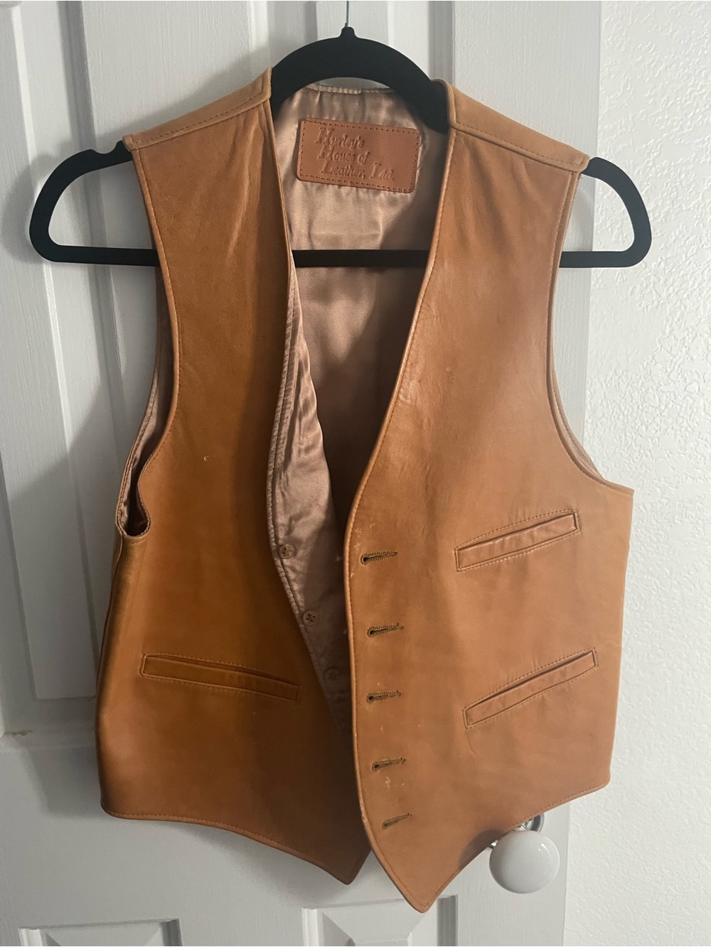 Vintage (1970’s) Tan Leather Vest - Classic Button Front